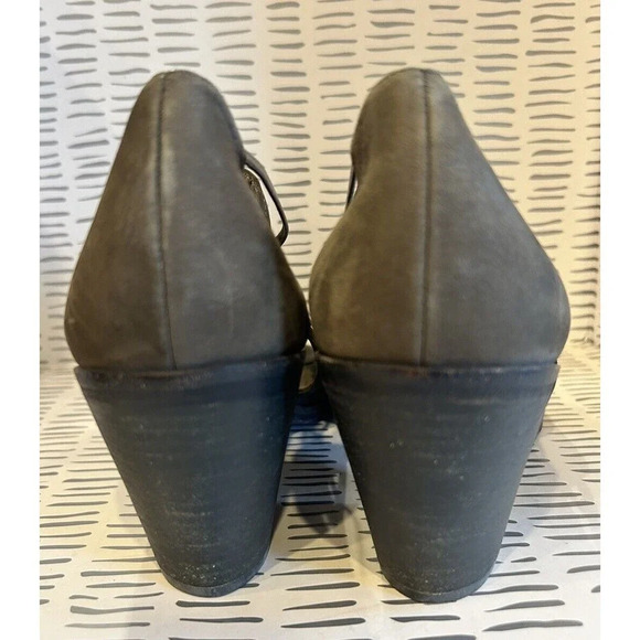 Eileen Fisher Womens 9.5 Sandals Block Heel Olive Khaki Leather Strappy Open Toe - Picture 4 of 7